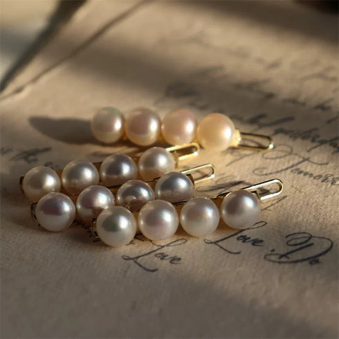 Classic Five-Pearl Hair Barrette Clip